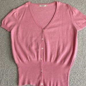 Lochmere 100% Cashmere Sweater Pink Button-Up Cardigan womens UK 20/US 16 preppy